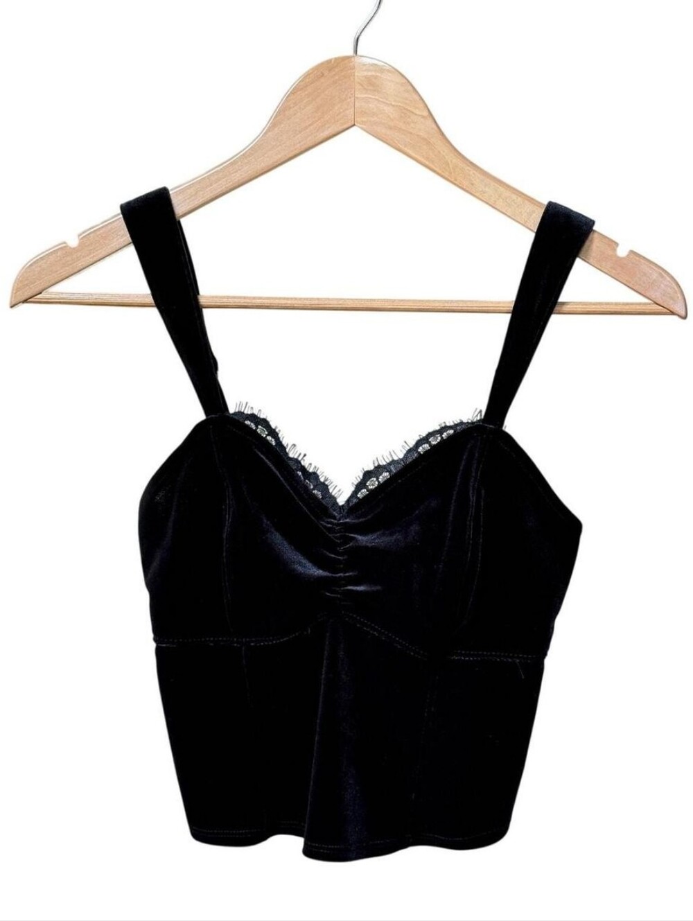 Abercrombie & Fitch Women's Black Velvet Lace-Trim Bustier Tank Top